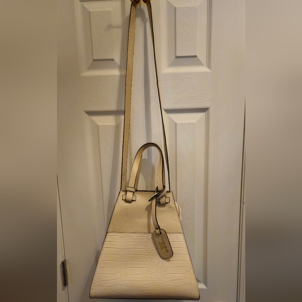 Persaman New York Cream Leather Croc-Embossed Shoulder/Satchel/Crossbody Bag - Picture 3 of 14
